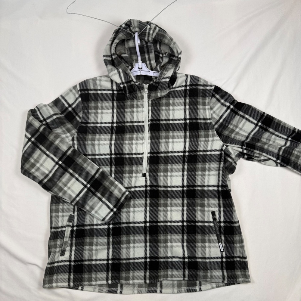 ONeill Mens XXL Plaid Fleece Quarter Zip Hoodie Gray Black White Pullover NWT
